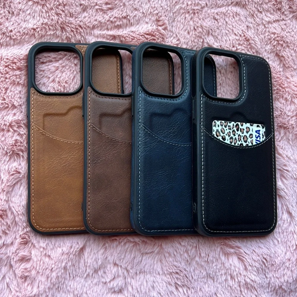 For iPhone 14 PLUS leather phone case with pocket holder with stitching cover